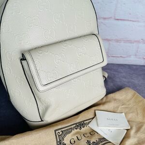 Gucci Embossed Leather Print Gg Backpack
